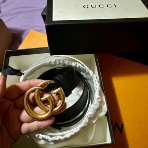 Gucci Black Belt with Gold GG Buckle
